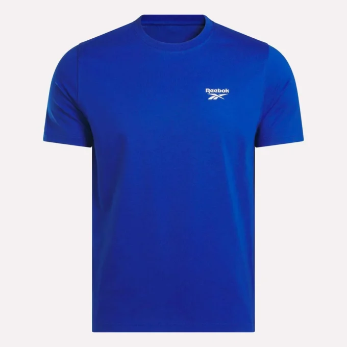 Herr-T-shirt med kort ärm, rund hals och liten logotyp Herr-T-shirt med kort ärm, rund hals och liten logotyp