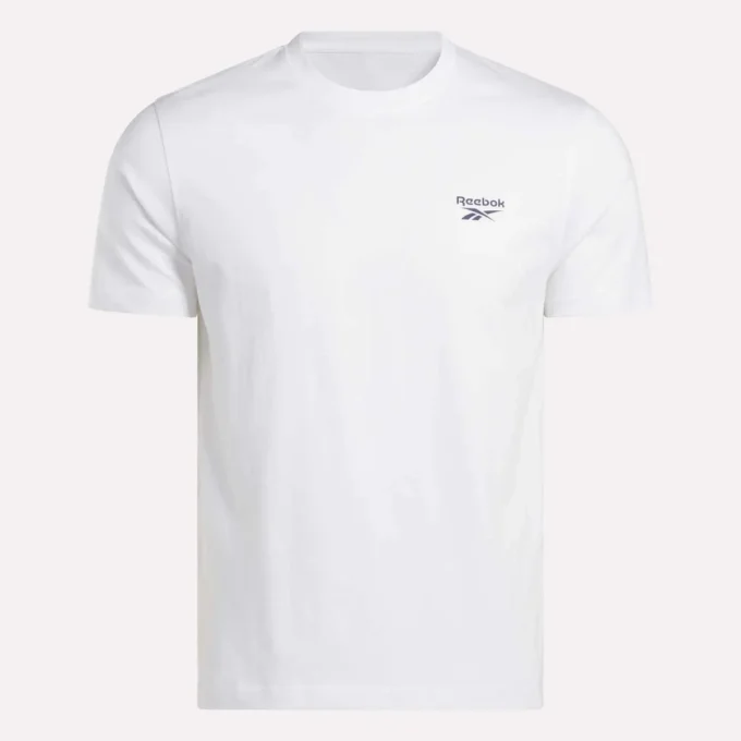Herr-T-shirt med kort ärm, rund hals och liten logotyp Herr-T-shirt med kort ärm, rund hals och liten logotyp