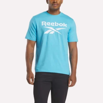 Herr-T-shirt med stor logotyp och rund hals