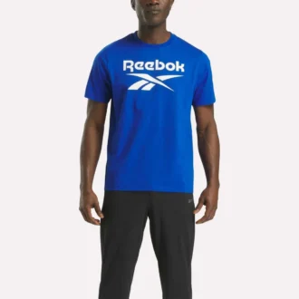 Herr-T-shirt med stor logotyp och rund hals