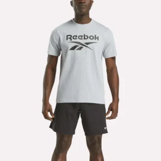 Herr-T-shirt med stor logotyp och rund hals