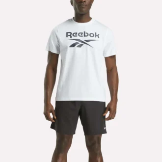 Herr-T-shirt med stor logotyp och rund hals