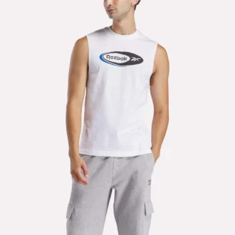 Herr-T-shirt utan ärmar med märkeslogotyp