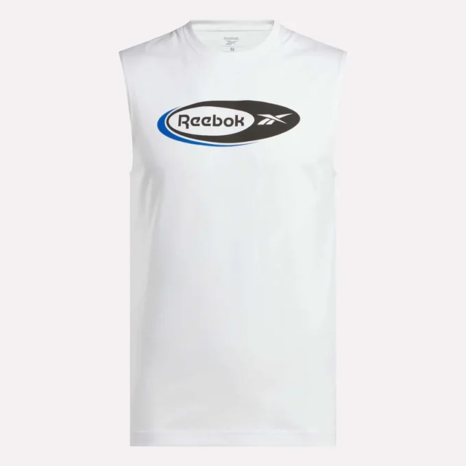 Herr-T-shirt utan ärmar med märkeslogotyp