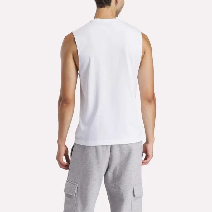 Herr-T-shirt utan ärmar med märkeslogotyp