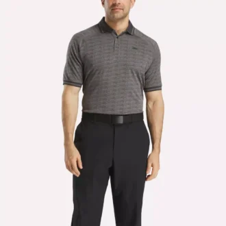 Herrkortärmad ton-i-ton Vector Jacquard-polotröja med ribbad kant
