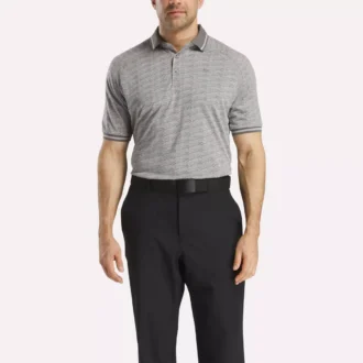 Herrkortärmad ton-i-ton Vector Jacquard-polotröja med ribbad kant