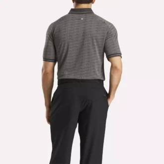 Herrkortärmad ton-i-ton Vector Jacquard-polotröja med ribbad kant