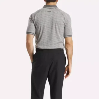 Herrkortärmad ton-i-ton Vector Jacquard-polotröja med ribbad kant