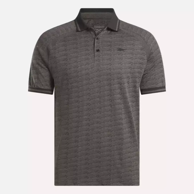 Herrkortärmad ton-i-ton Vector Jacquard-polotröja med ribbad kant Herrkortärmad ton-i-ton Vector Jacquard-polotröja med ribbad kant