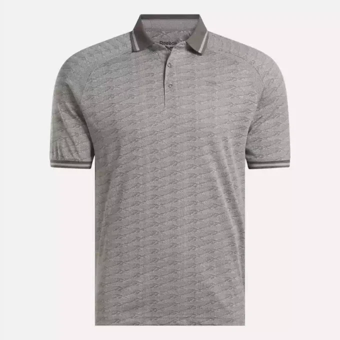 Herrkortärmad ton-i-ton Vector Jacquard-polotröja med ribbad kant Herrkortärmad ton-i-ton Vector Jacquard-polotröja med ribbad kant