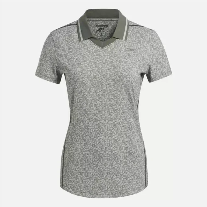 Johnny Collar Micro Floral Polo Shirt med korta ärmar för damer Johnny Collar Micro Floral Polo Shirt med korta ärmar för damer