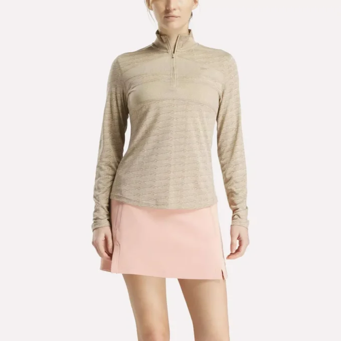 Långärmad golfpullover för damer i Engineered Vector Jacquard med 1/4 dragkedja Långärmad golfpullover för damer i Engineered Vector Jacquard med 1/4 dragkedja