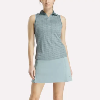 Ärmlös golfpikétröja för damer i ton-i-ton-mönster med jacquard