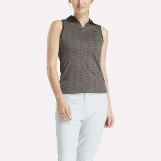 Ärmlös golfpikétröja för damer i ton-i-ton-mönster med jacquard