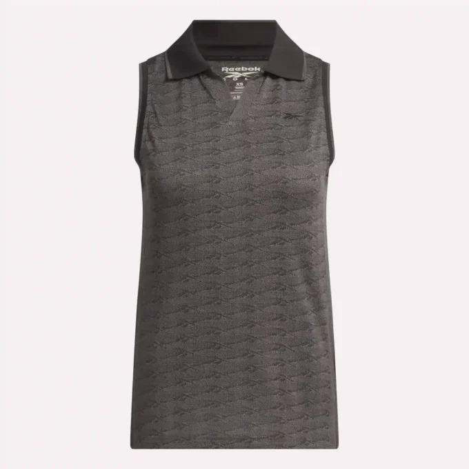 Ärmlös golfpikétröja för damer i ton-i-ton-mönster med jacquard Ärmlös golfpikétröja för damer i ton-i-ton-mönster med jacquard